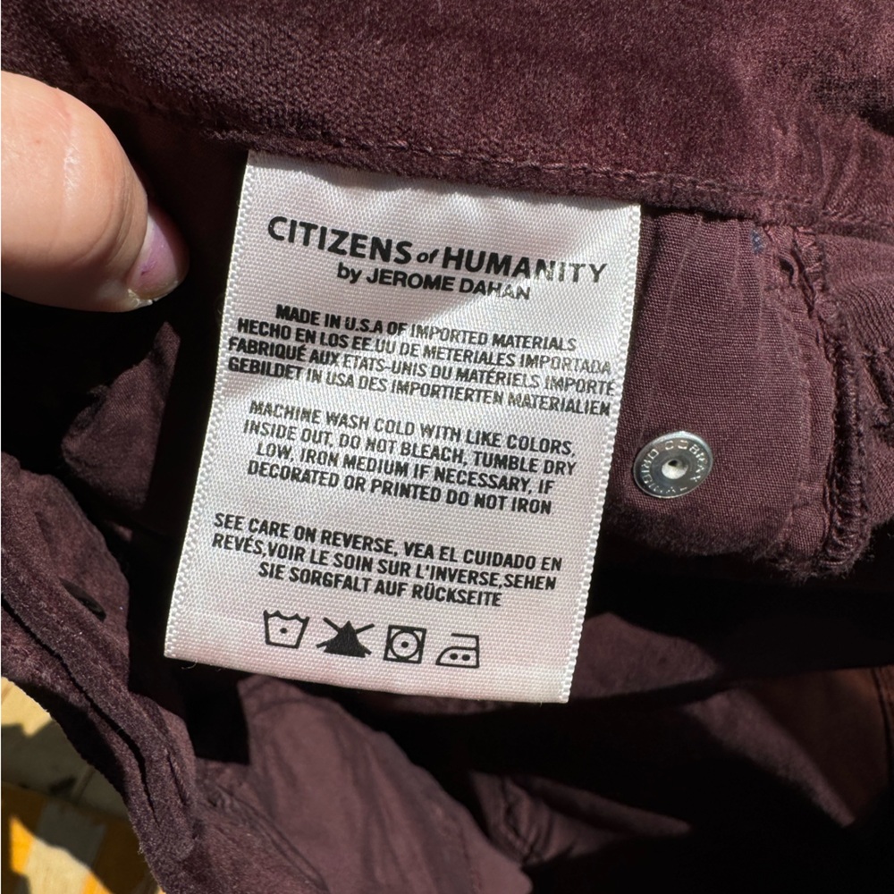 Citizens of Humanity Rocket Burgundy Red Velveteen High Rise Skinny Jean size 29 - Picture 7 of 9